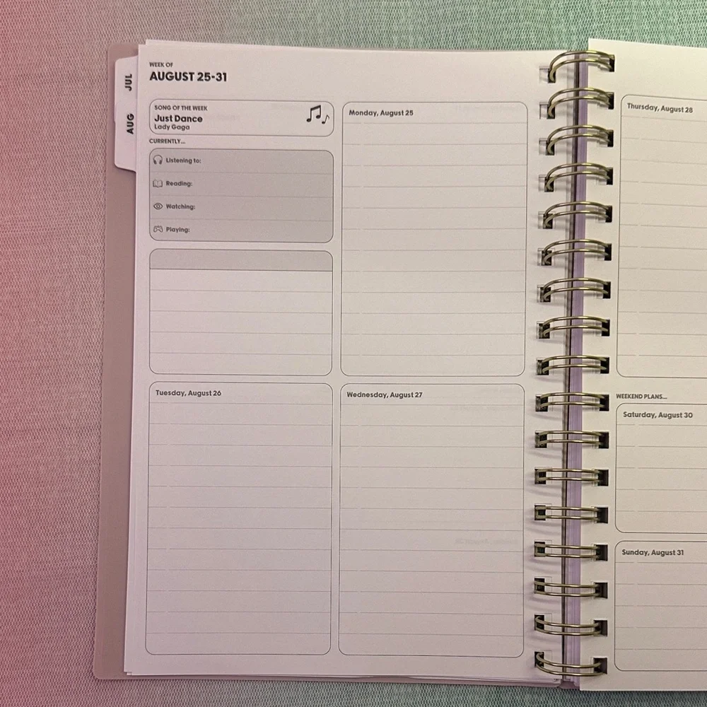 Blue Sky Pink Planner with Gold Bow Accent